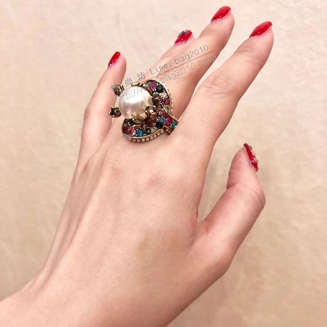 GUCCi飾品 古馳女戒指 Gucci彩鑽珍珠戒指  zgbq1194